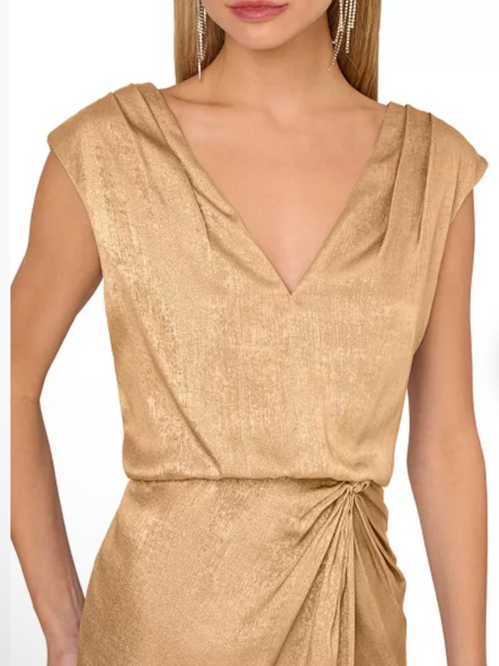 Adrianna Papell Gold Foil Draped Midi Cocktail Dress Size 4 NEW - Picture 3 of 12